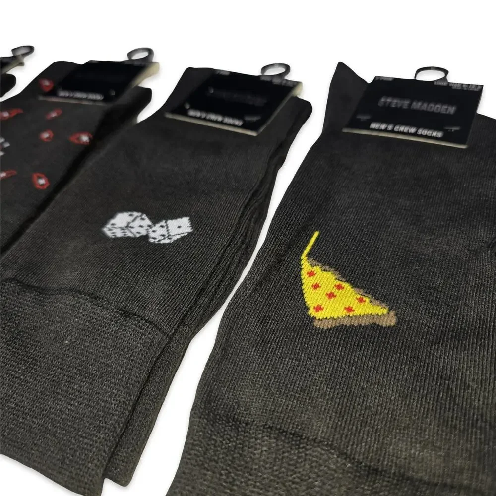 Steve Madden Men's Crew Socks‎ 6 Pair Pack Size 6–12.5 Novelty Fun Designs NEW